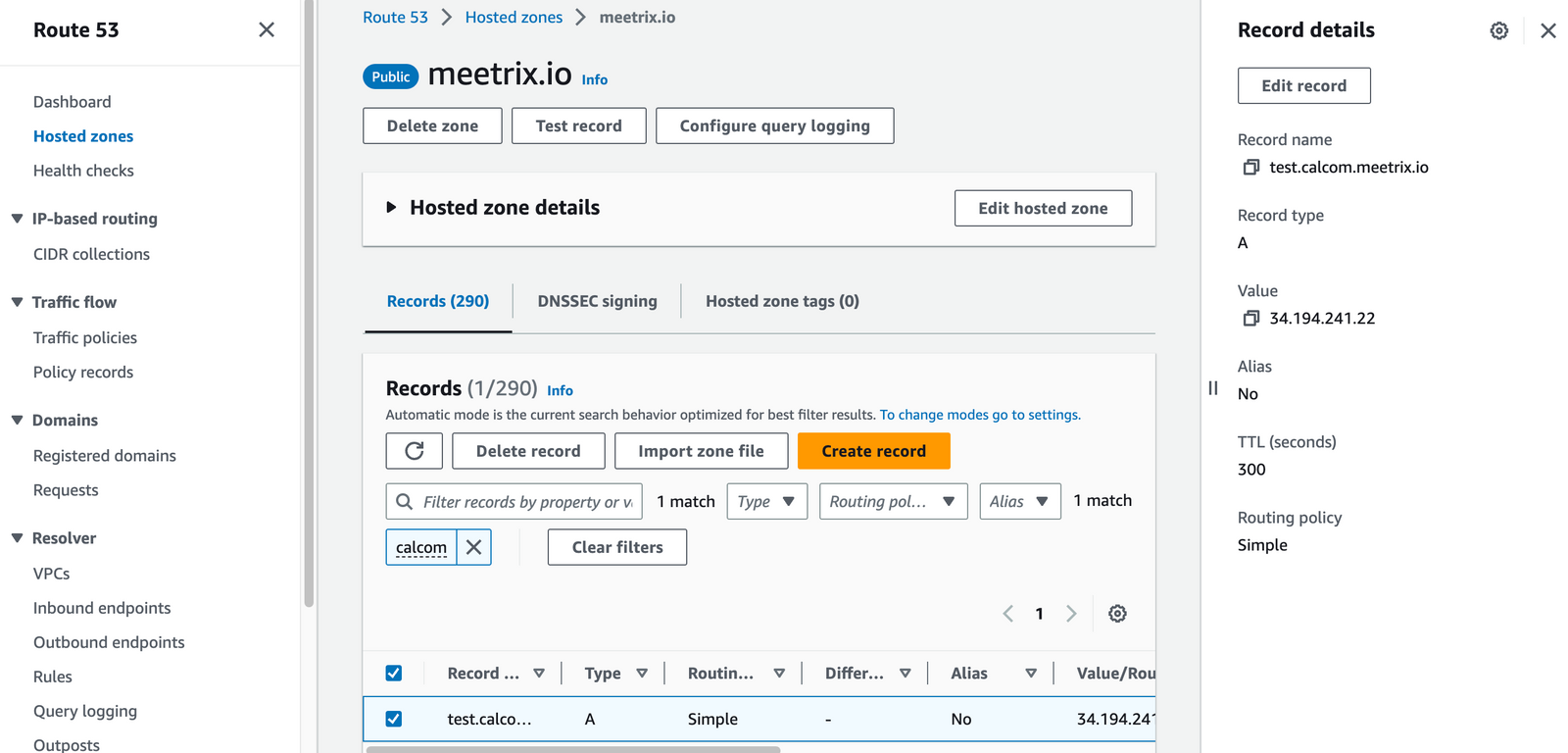 Creating an A record in AWS Route 53