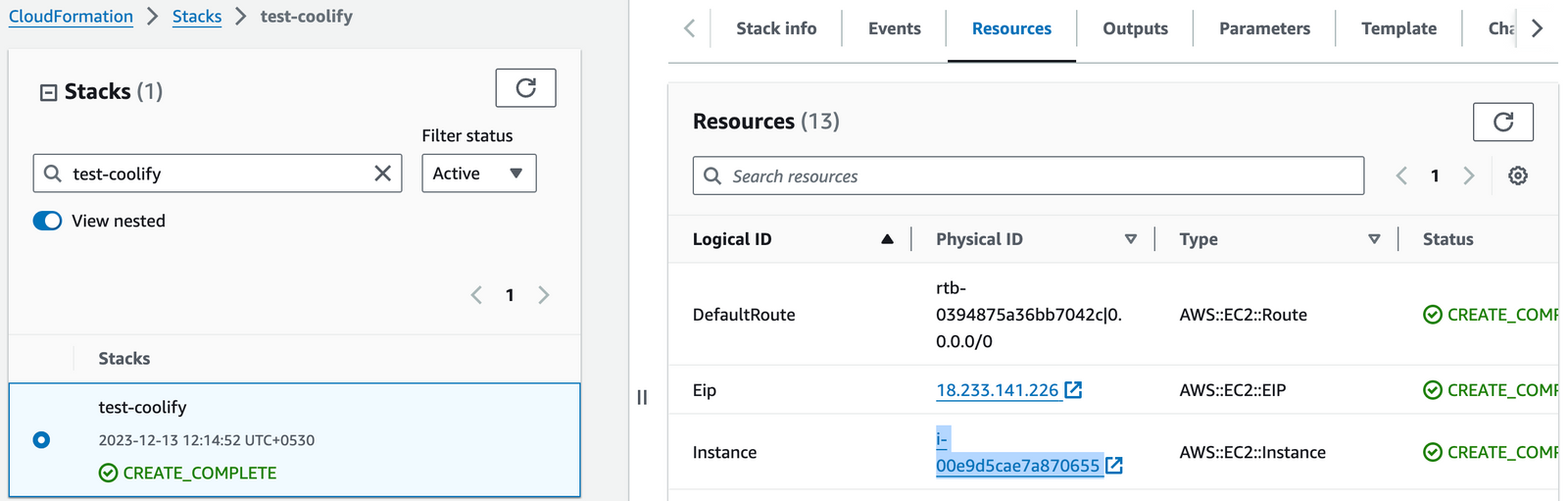 Navigating to the EC2 instance from CloudFormation