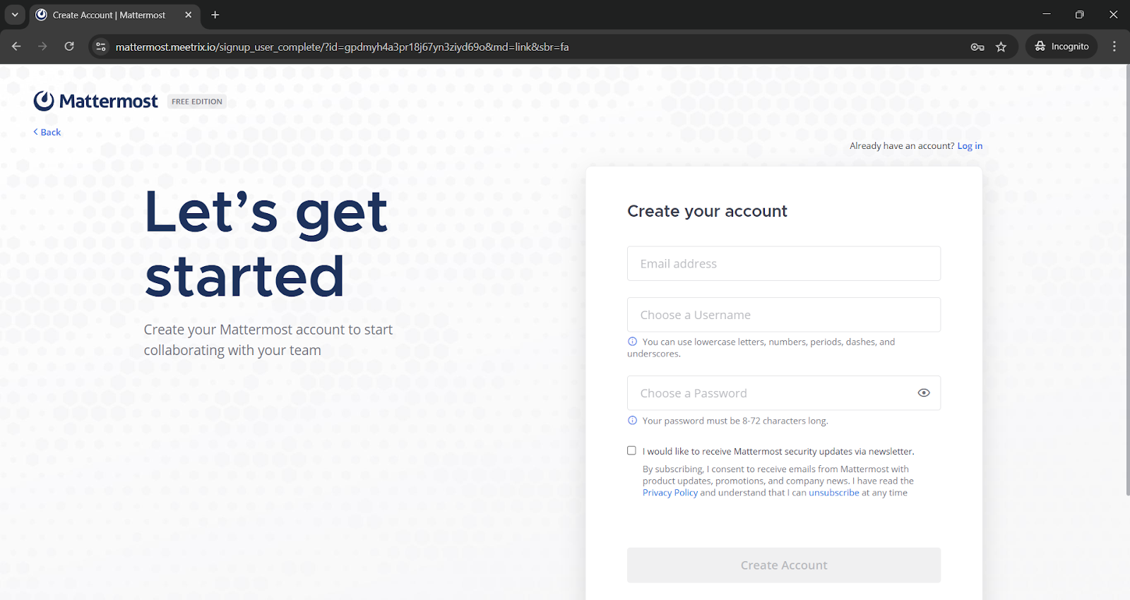 Create Mattermost Account
