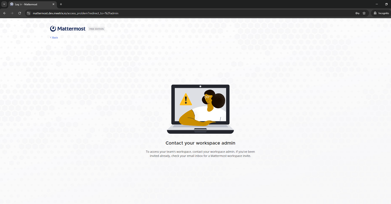 Unable to access the workspace