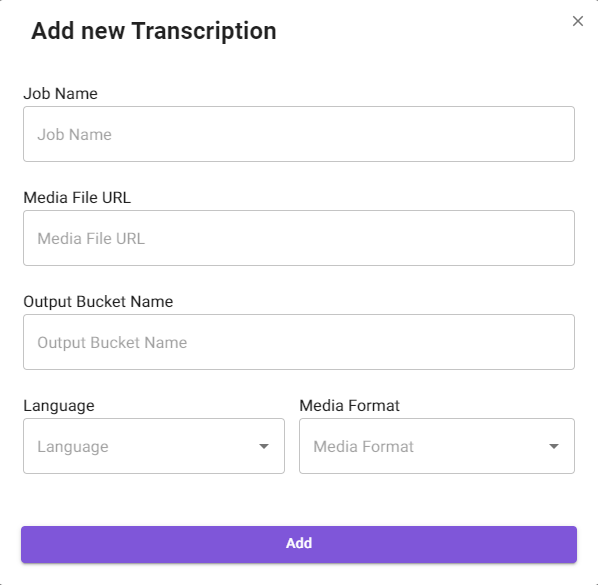 Meetrix Transcribe - Add new Transcription